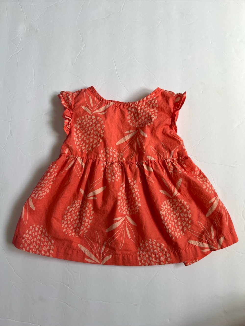 Baby Girl Coral Pineapple Print Flutter Sleeve Top